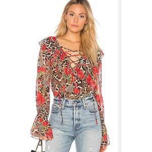 Show Me Your Mumu Women's Elton Peasant Lace-Up Top  Coyote Crush Size S‎